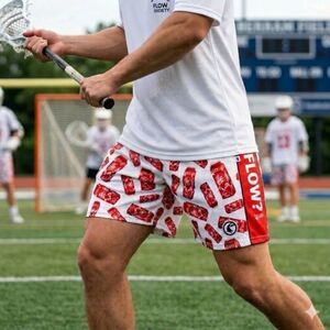 Flow Society Shorts Mens Small Red All Over Print Athletic Lacrosse Milk Carton